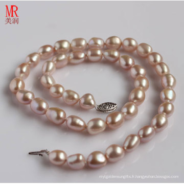 Collier de perles naturelles baroques de lavande 8-9mm